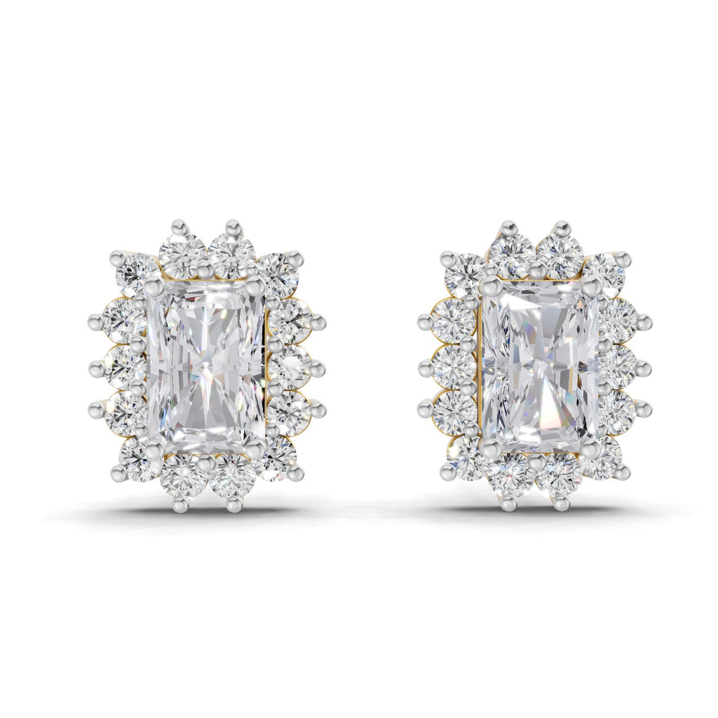 1.86 Carat Emerald Shape Halo Diamond Stud Earrings 14K