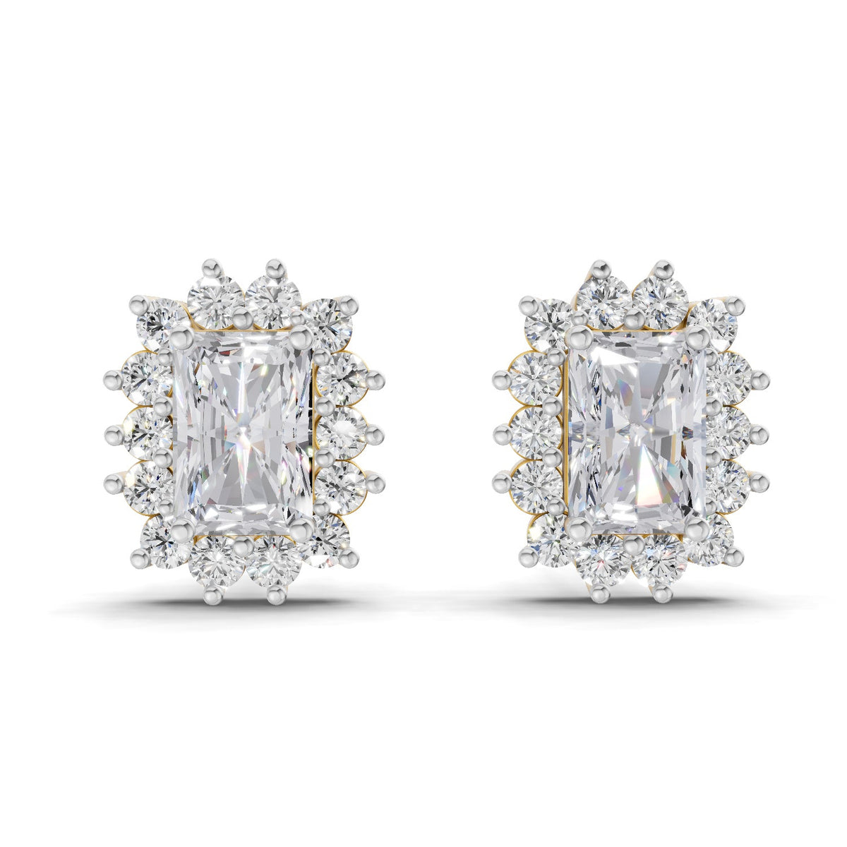 1.86 Carat Emerald Shape Halo Diamond Stud Earrings 14K