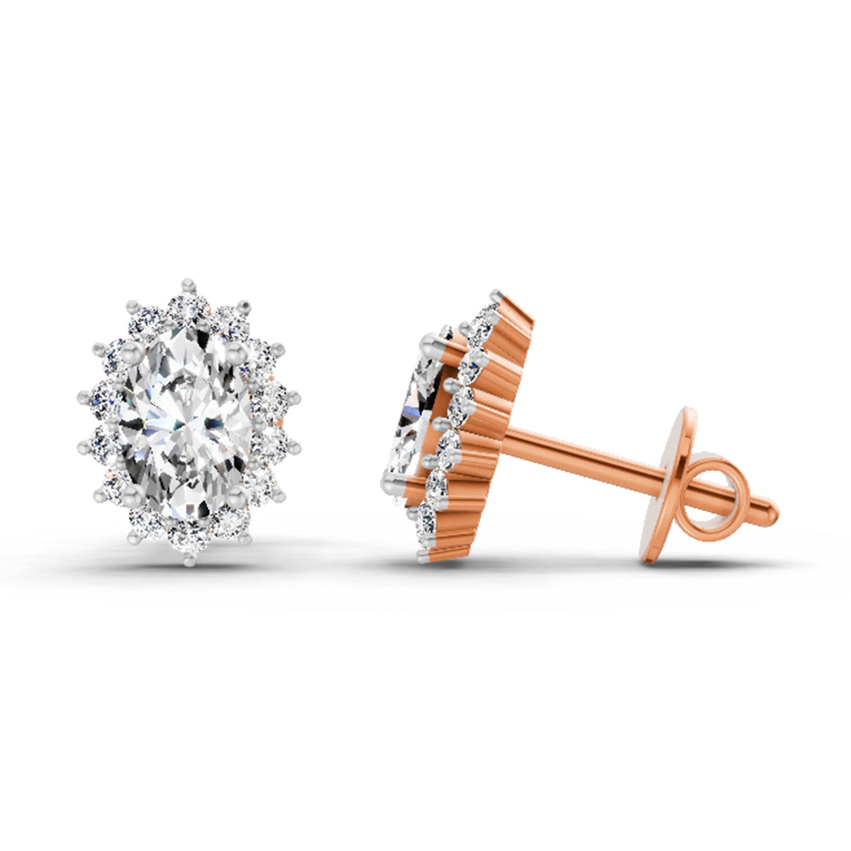 Shimmering Oval Halo Diamond Stud Earrings