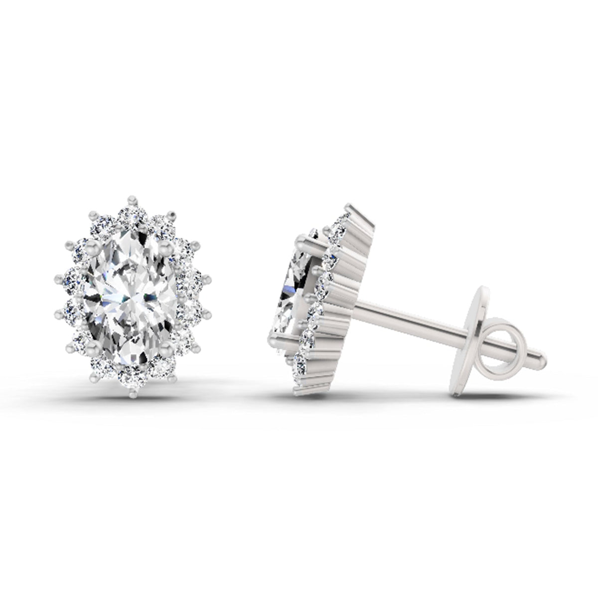 Shimmering Oval Halo Diamond Stud Earrings