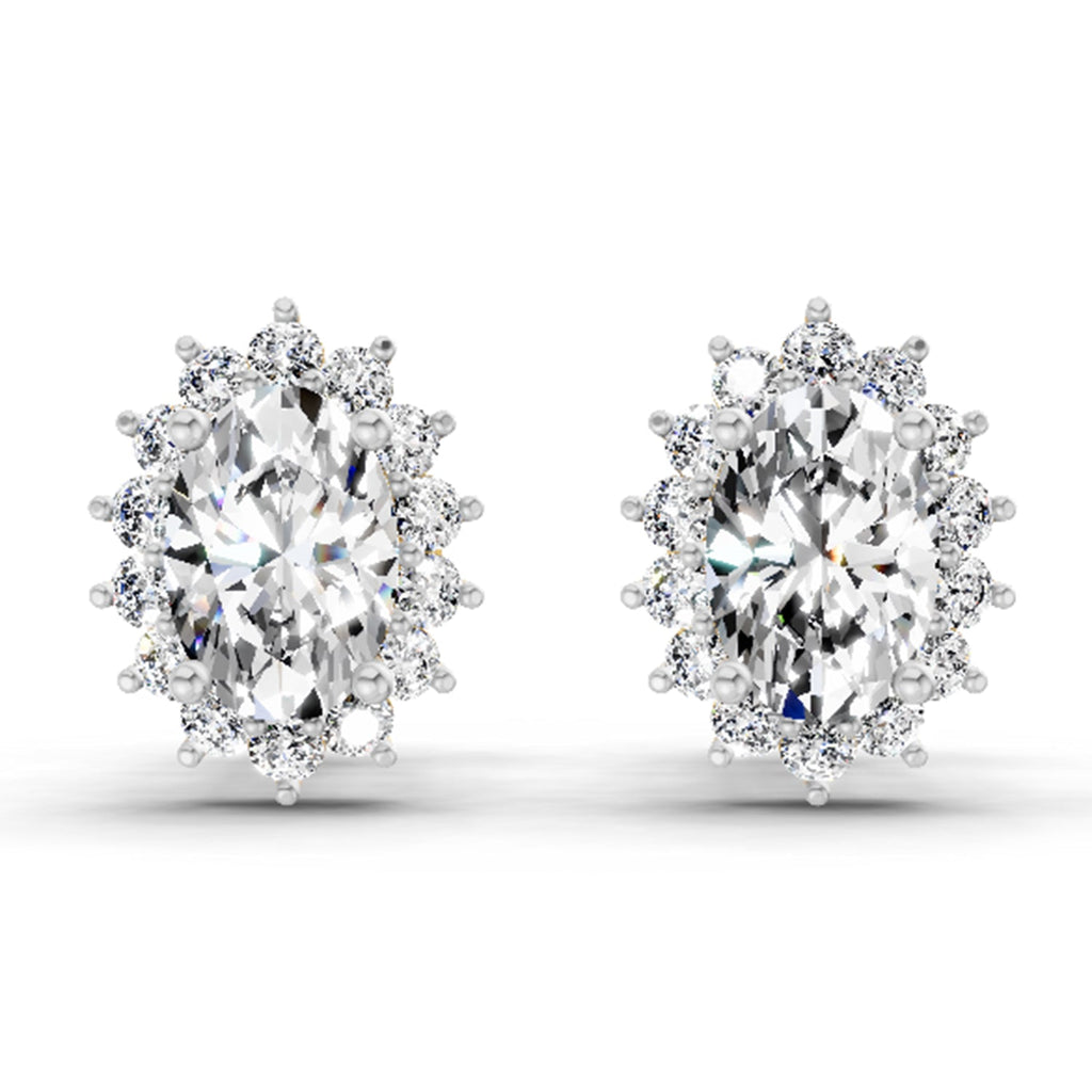 1.08 Carat Oval Shape Halo Diamond Stud Earrings 14K