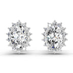 1.08 Carat Oval Shape Halo Diamond Stud Earrings 14K