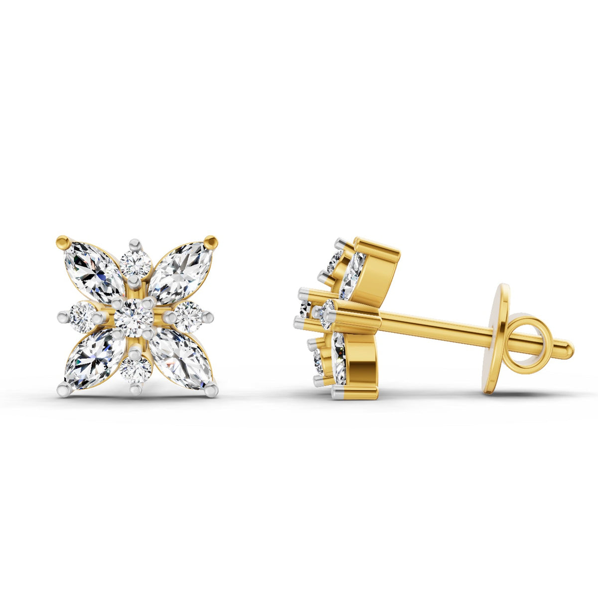 0.66 Carat Marquise Shape Cluster Diamond Earrings 14K