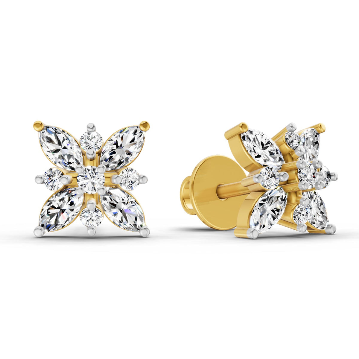 0.66 Carat Marquise Shape Cluster Diamond Earrings 14K