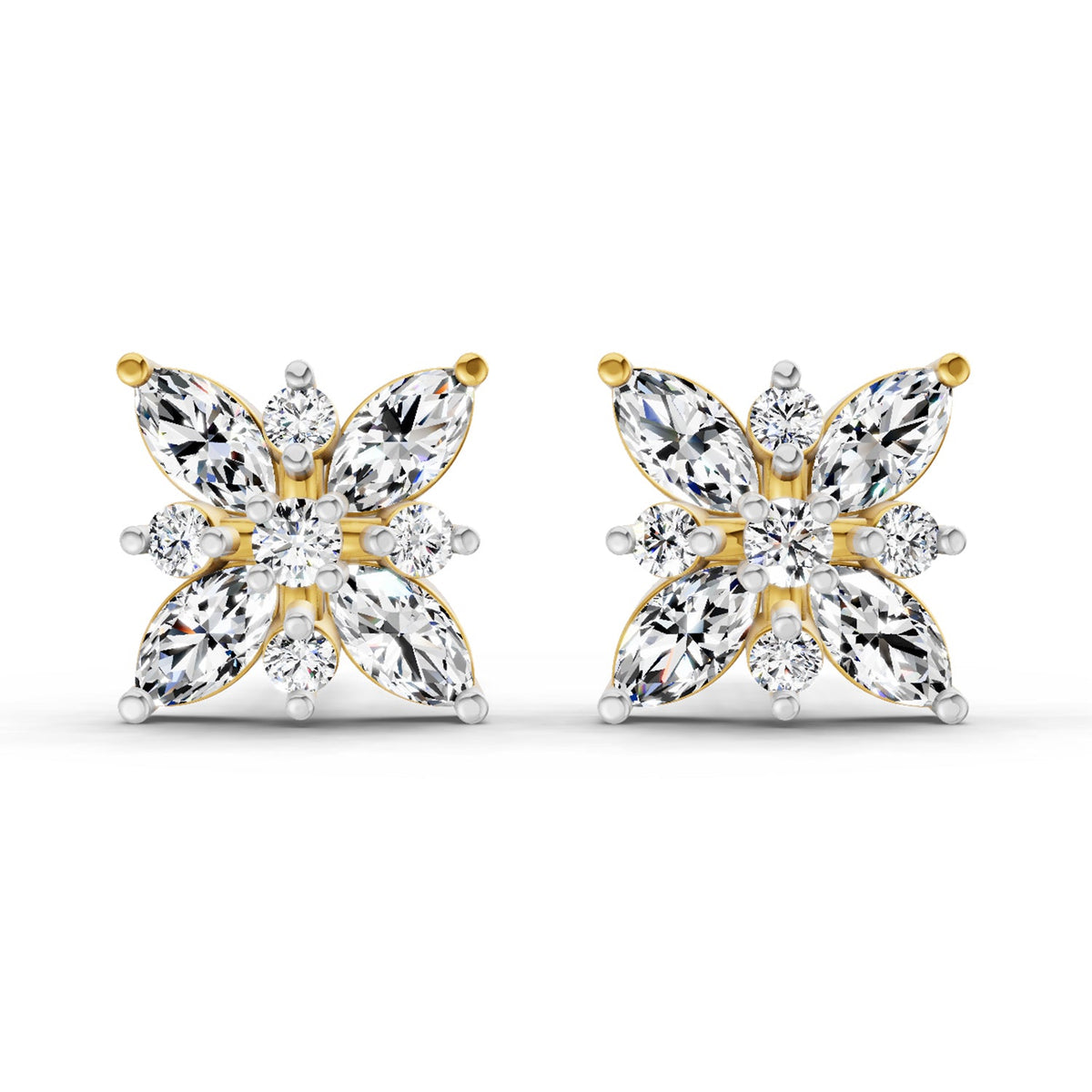 0.66 Carat Marquise Shape Cluster Diamond Earrings 14K