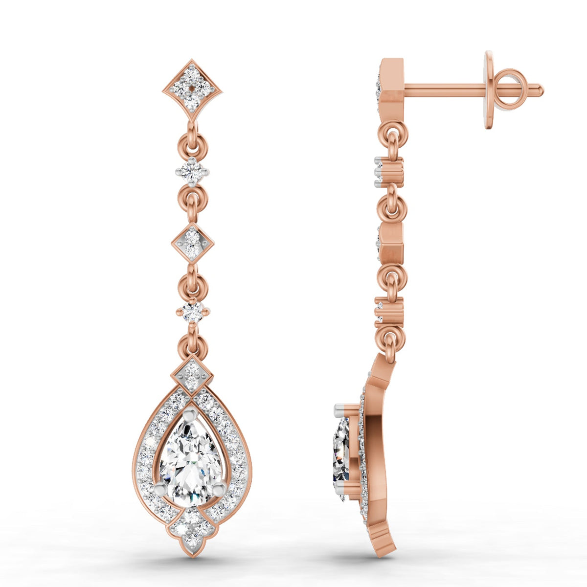 Radiant Pear Diamond Dangle Earrings