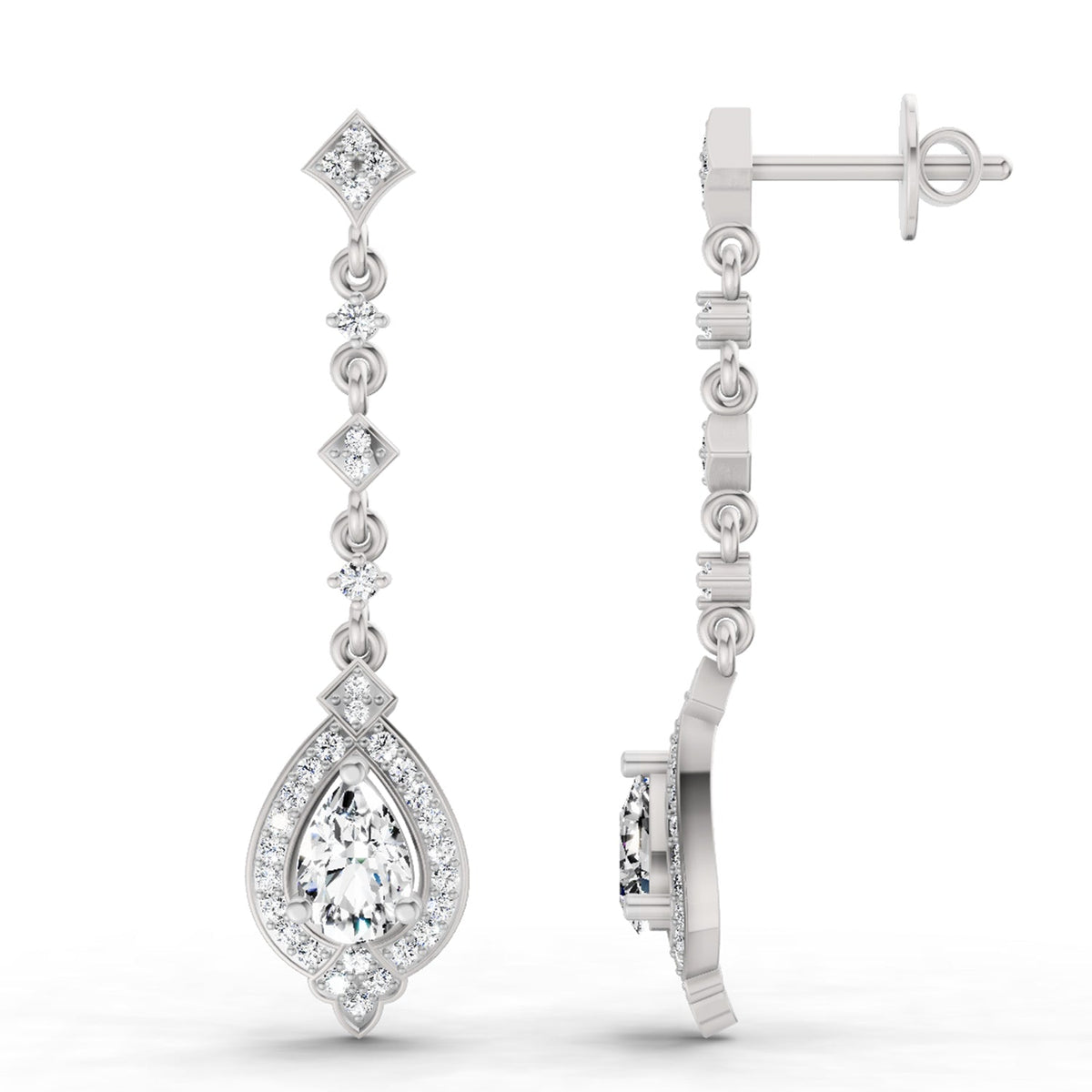 Radiant Pear Diamond Dangle Earrings