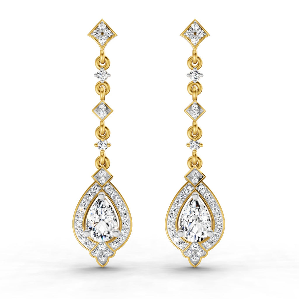 1.39 Carat Pear Shape Dangle Diamond Earrings 14K