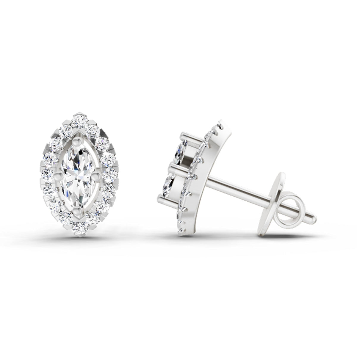 Dazzling Marquise Halo Diamond Stud Earrings