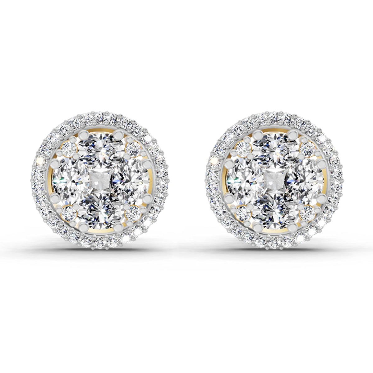 2.05 Carat Oval Shape Cluster Diamond Earrings 14K