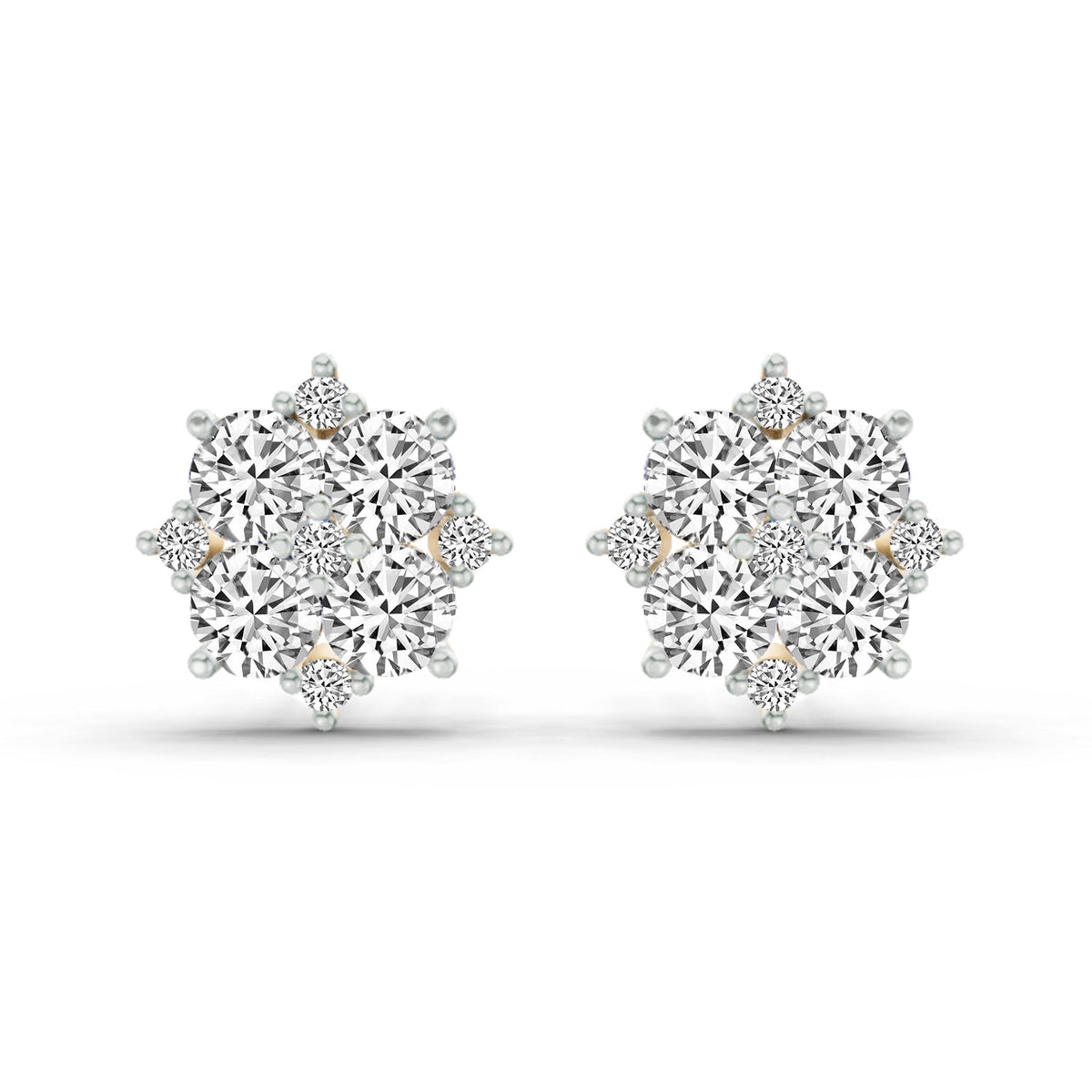 1.23 Carat Round Cluster Earrings 14K