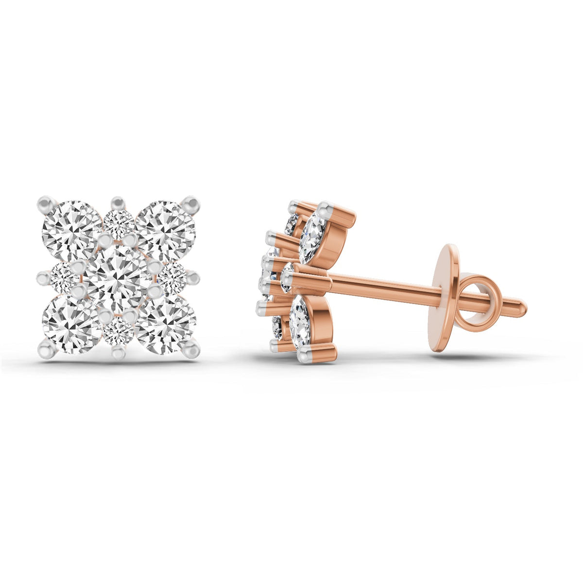 Gleaming Round Cluster Diamond Earrings