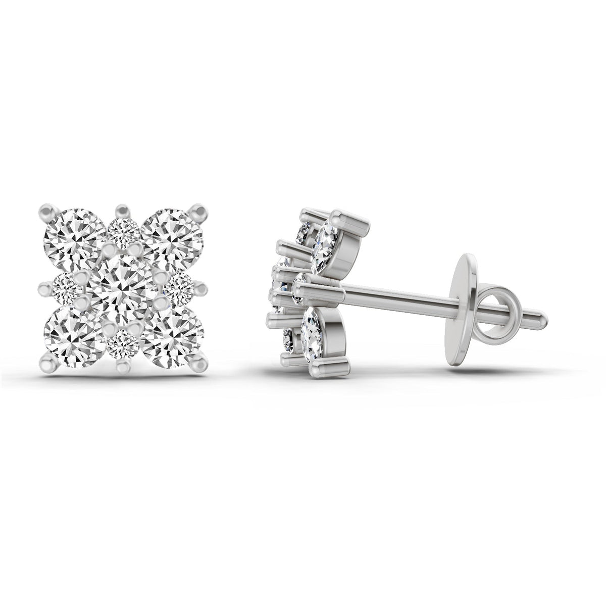 Gleaming Round Cluster Diamond Earrings