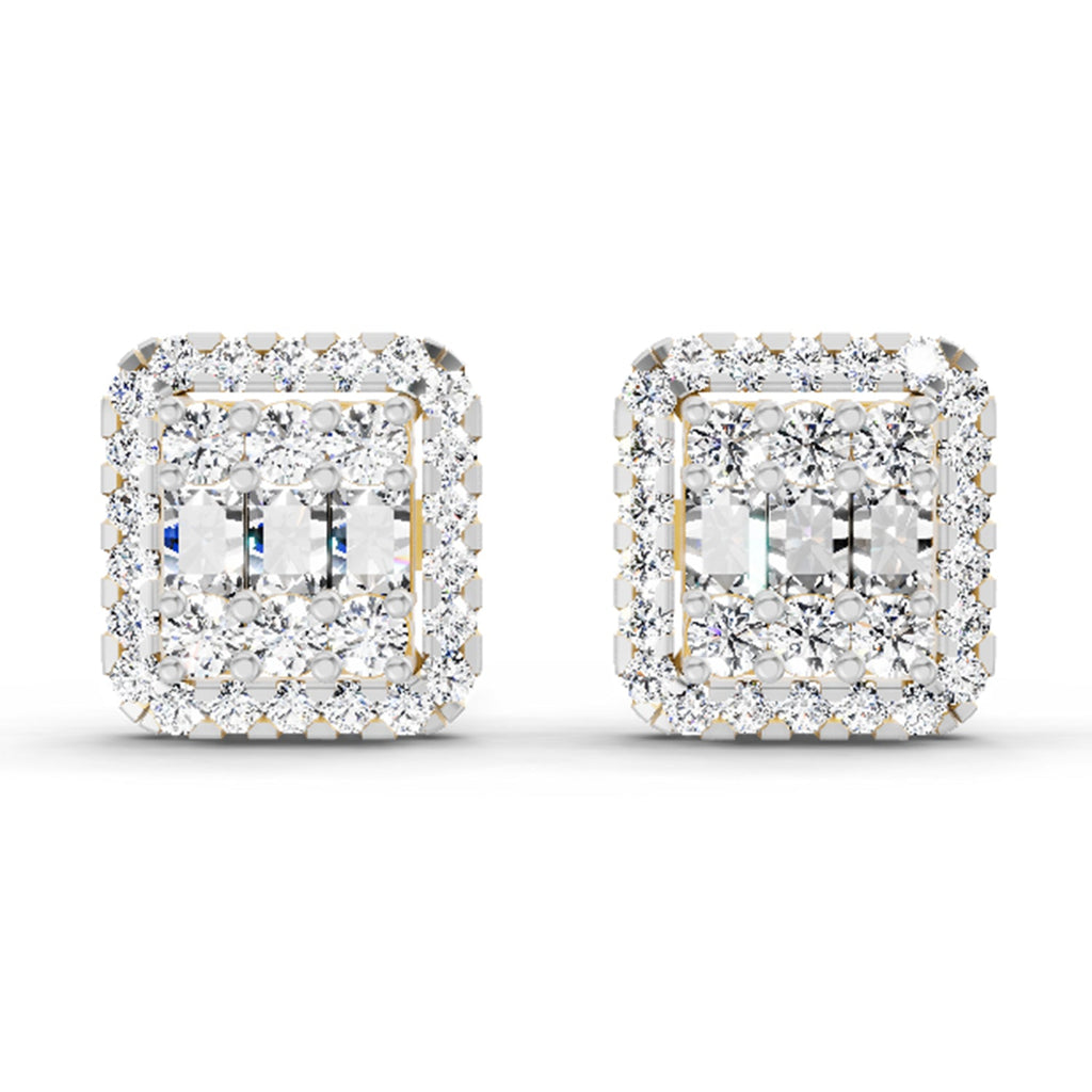 0.45 Carat Baguette Shape Cluster Diamond Earrings 14K