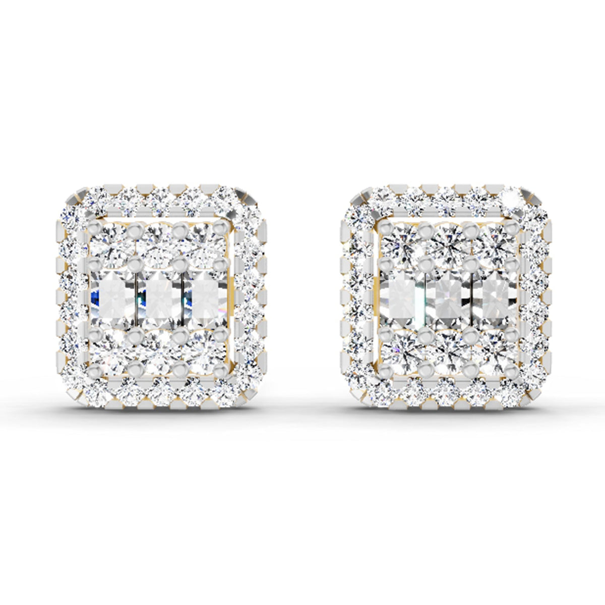 0.45 Carat Baguette Shape Cluster Diamond Earrings 14K