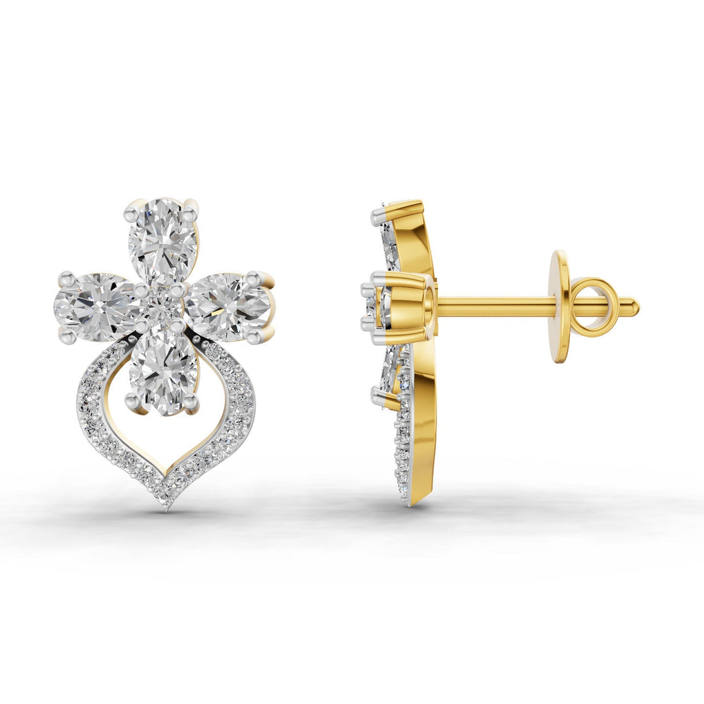 1.79 Carat Oval Shape Cluster Diamond Earrings 14K