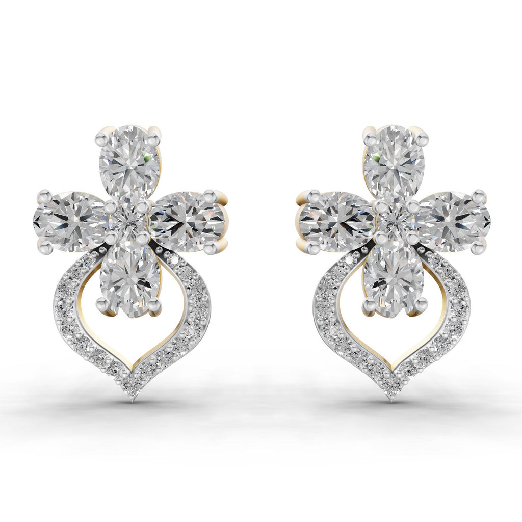 1.79 Carat Oval Shape Cluster Diamond Earrings 14K