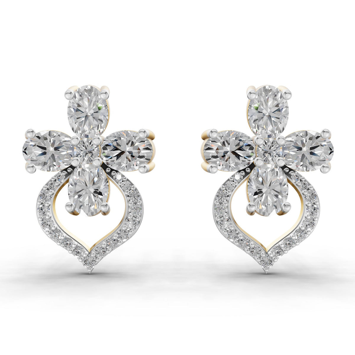 1.79 Carat Oval Shape Cluster Diamond Earrings 14K