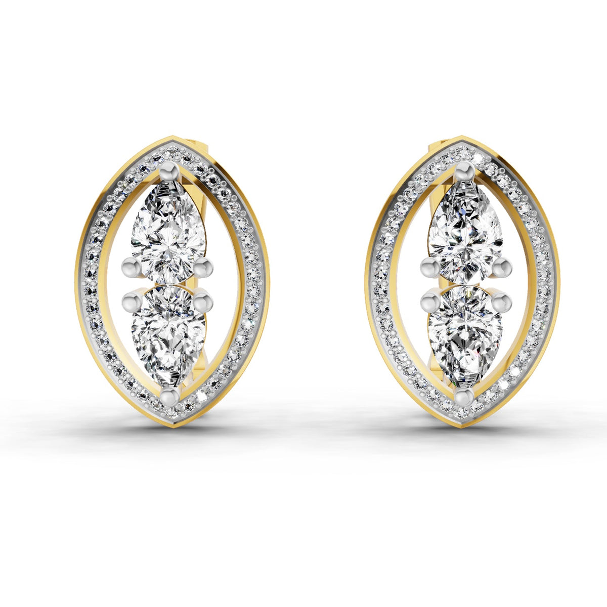 2.63 Carat Pear Shape Cluster Diamond Earrings 14K