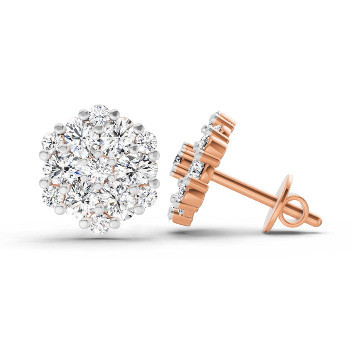 Luminous Round Cluster Diamond Stud Earrings