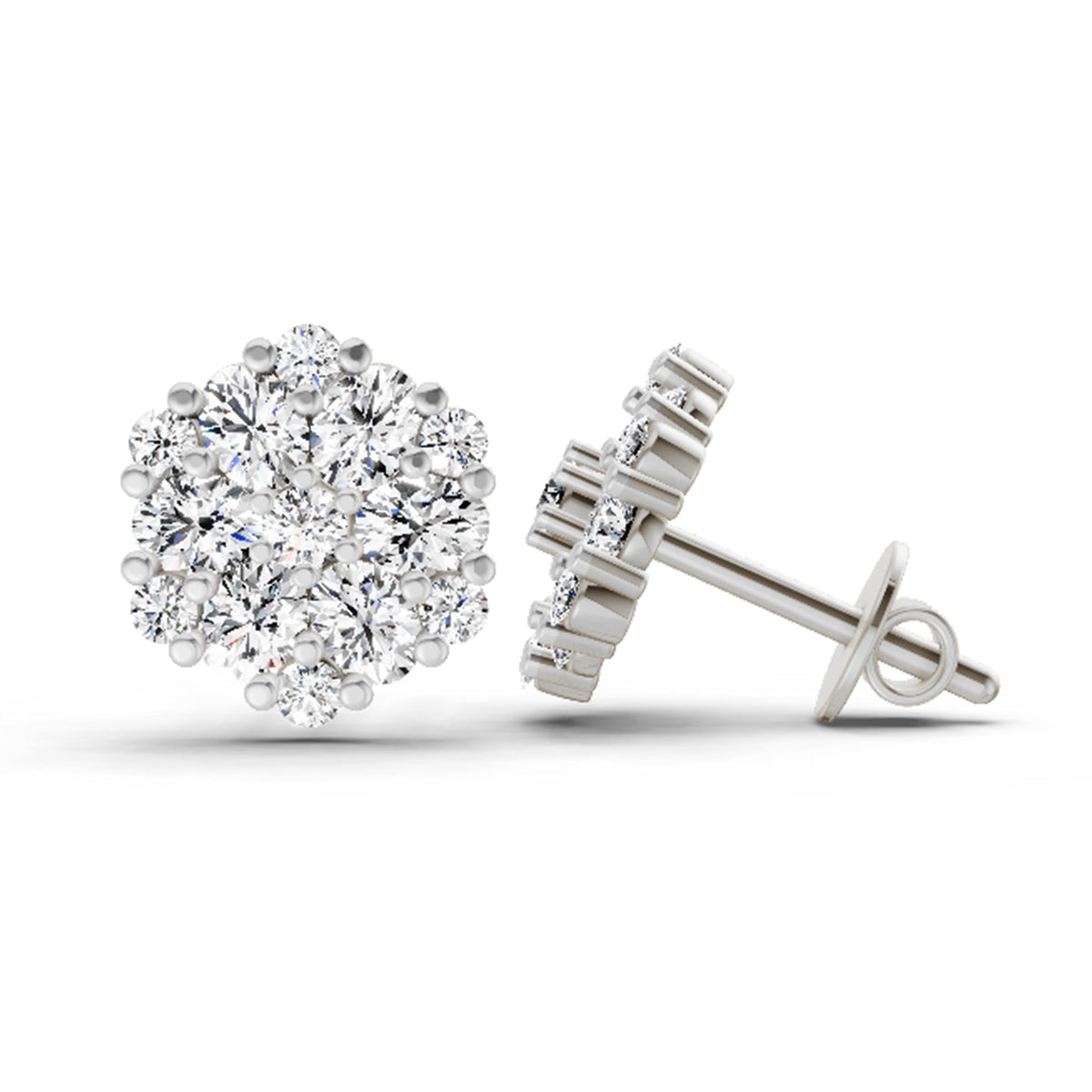 Luminous Round Cluster Diamond Stud Earrings