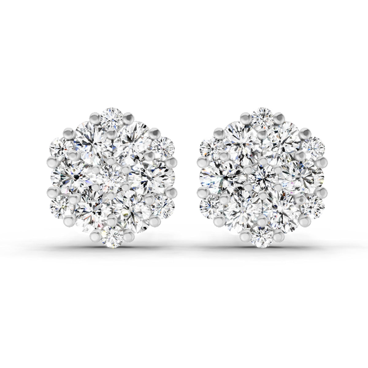 2.14 Carat Round Cluster Stud Earrings 14K