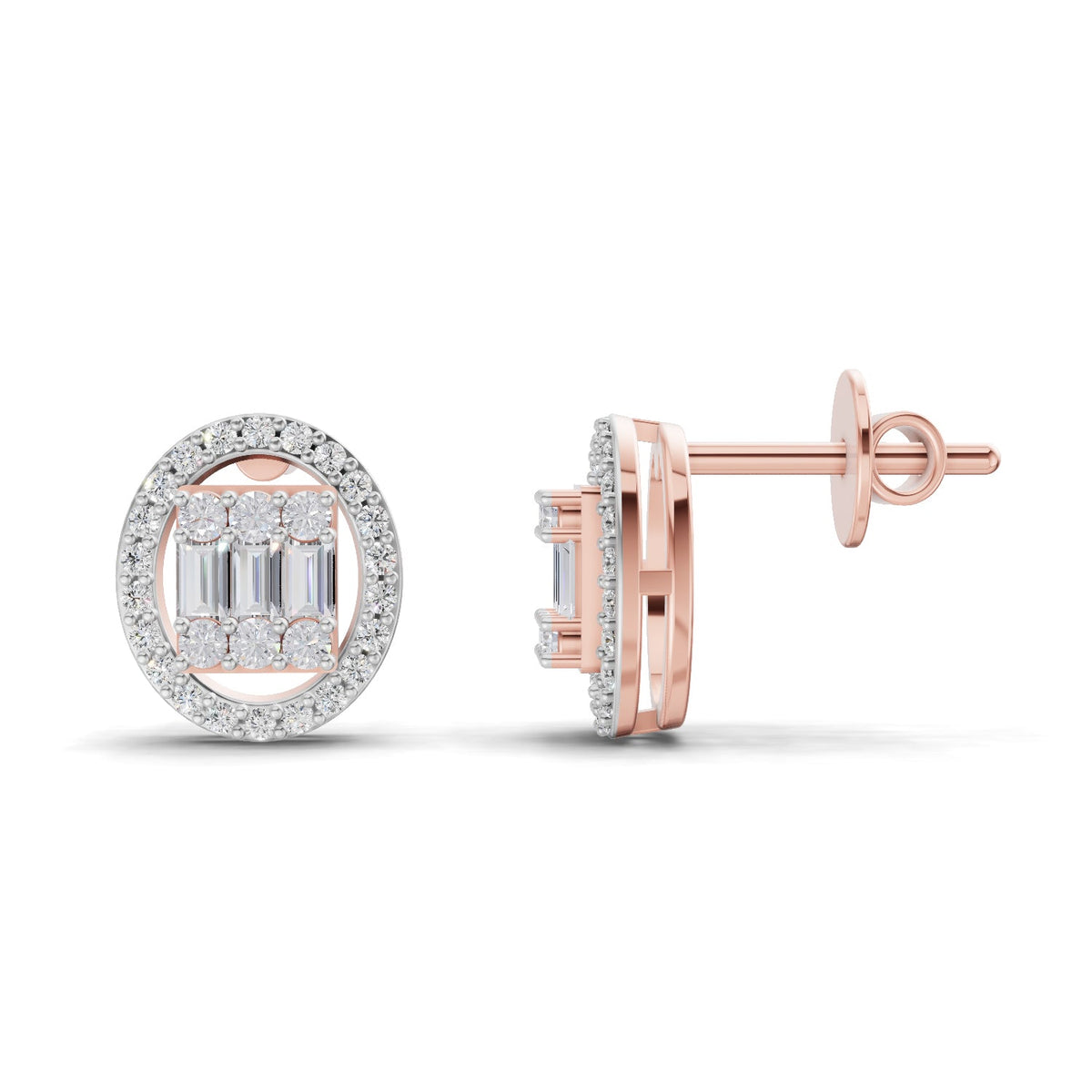 Dazzling Baguette Cluster Diamond Stud Earrings