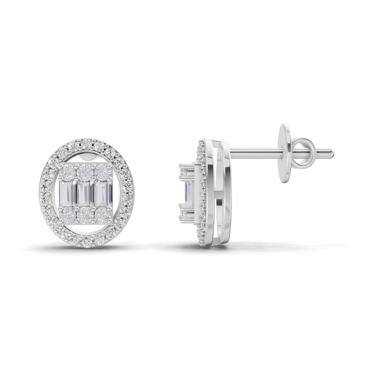 Dazzling Baguette Cluster Diamond Stud Earrings