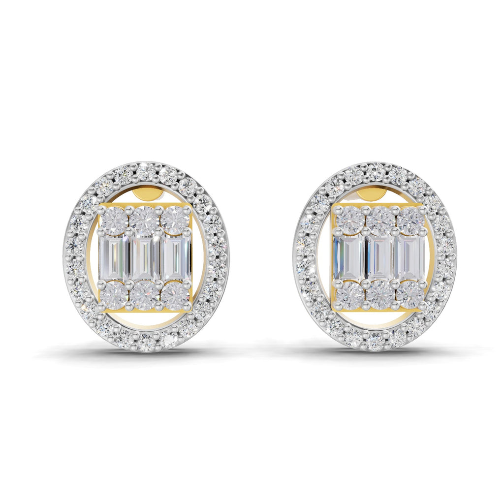 0.76 Carat Baguette Shape Cluster Diamond Earrings 14K