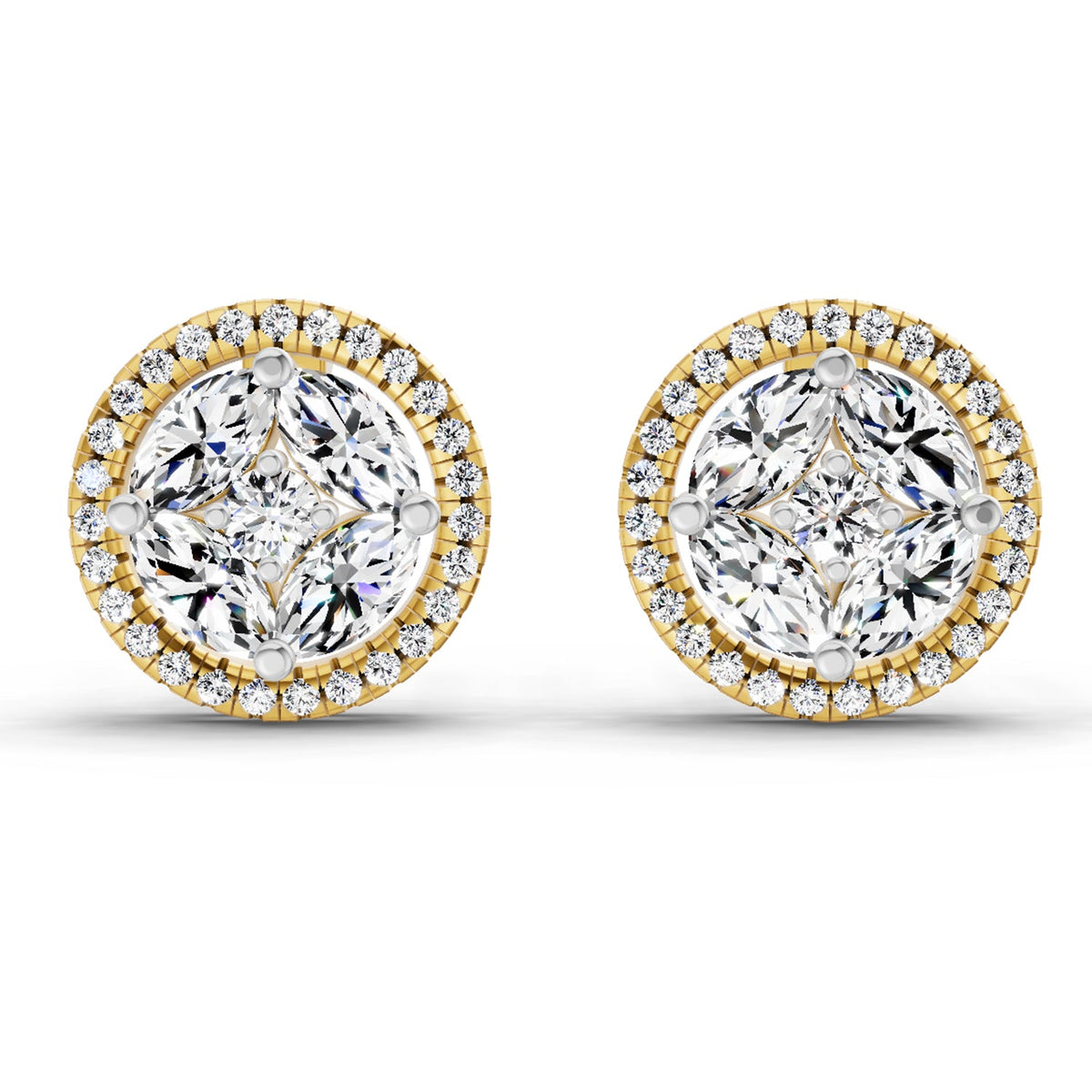0.79 Carat Marquise Shape Cluster Diamond Earrings 14K