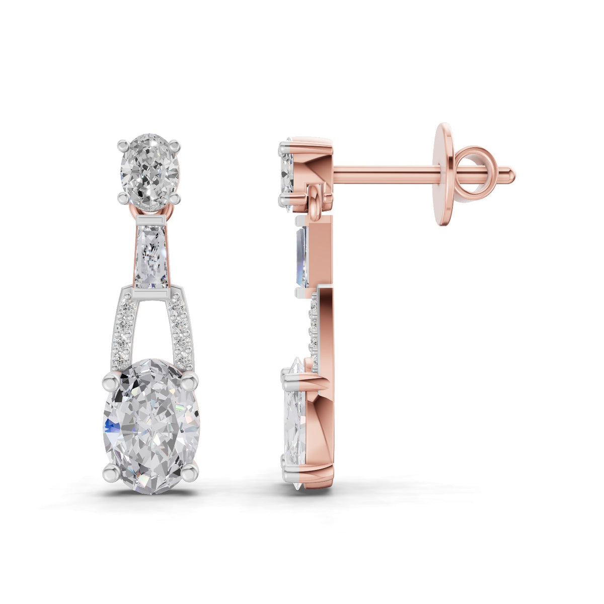 Glistening Oval Diamond Dangle Earrings