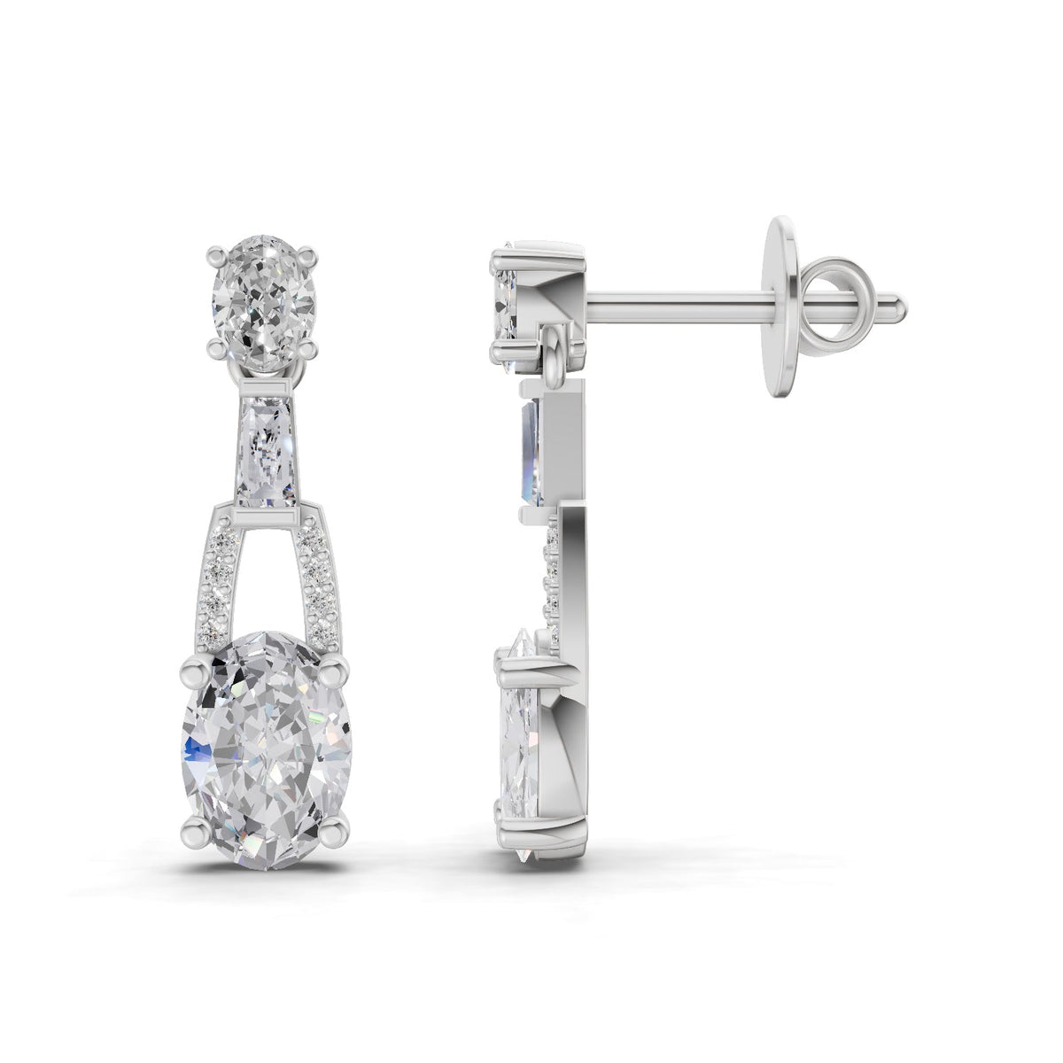 Glistening Oval Diamond Dangle Earrings