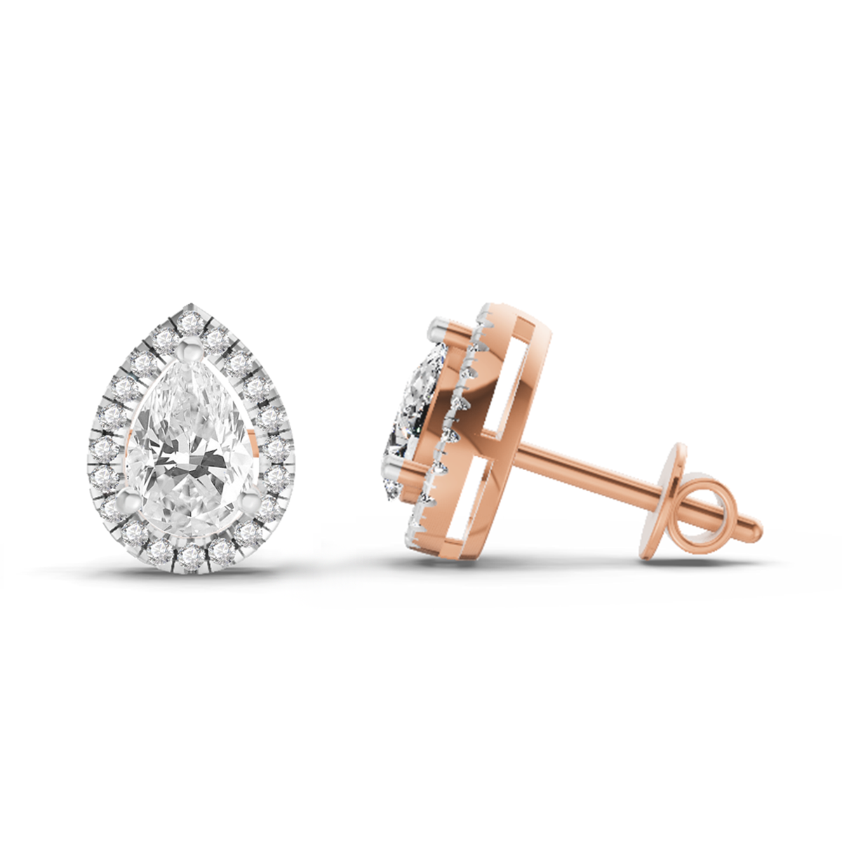 Ethereal Pear Halo Diamond Stud Earrings
