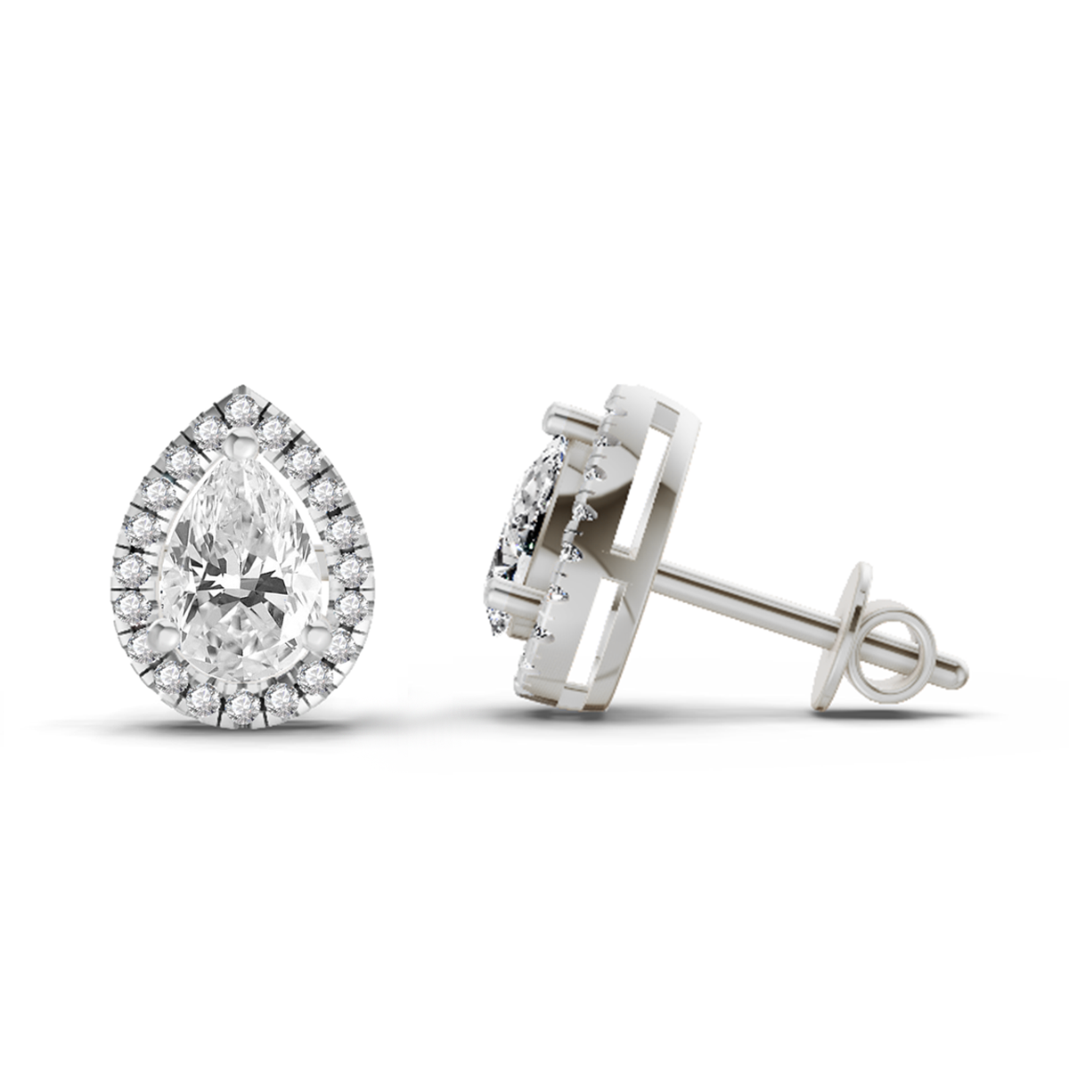 Ethereal Pear Halo Diamond Stud Earrings