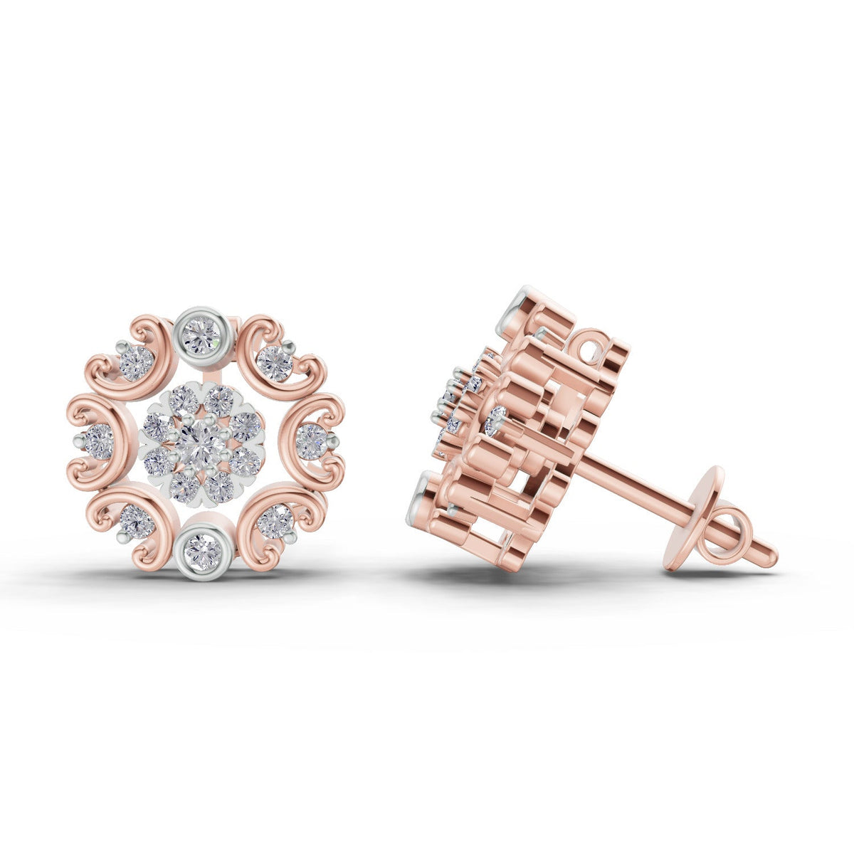 Refined Floral Diamond Stud Earrings