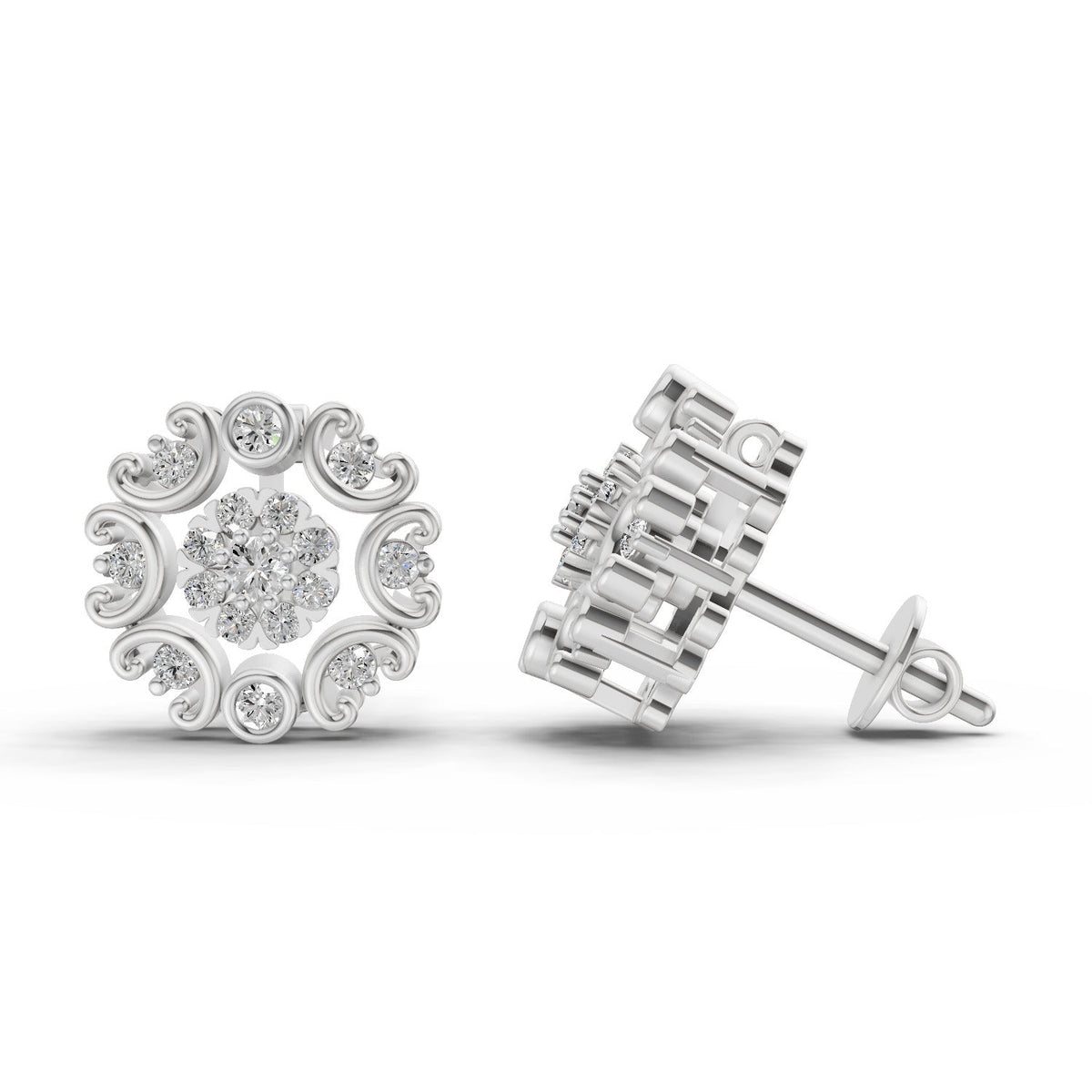 Refined Floral Diamond Stud Earrings