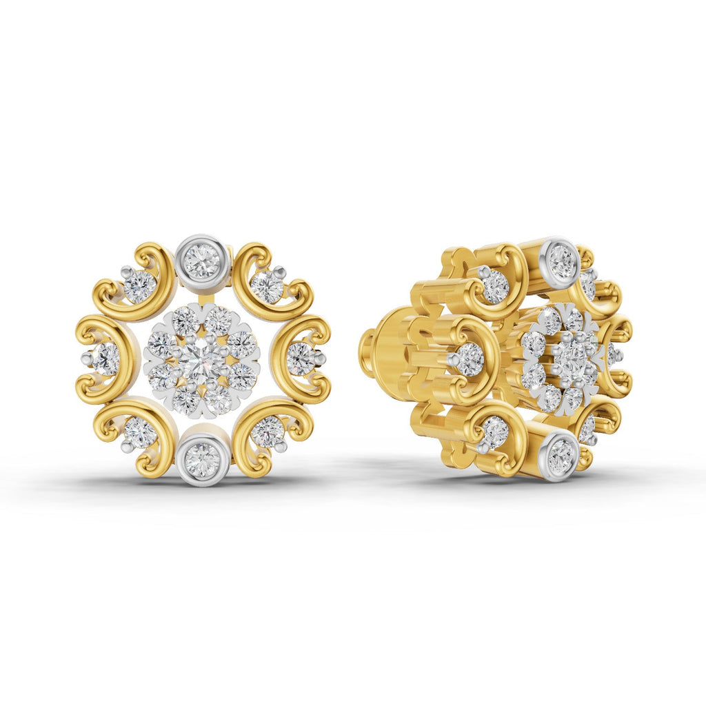 0.37 Carat Round blooming flower Diamond Earrings 14K