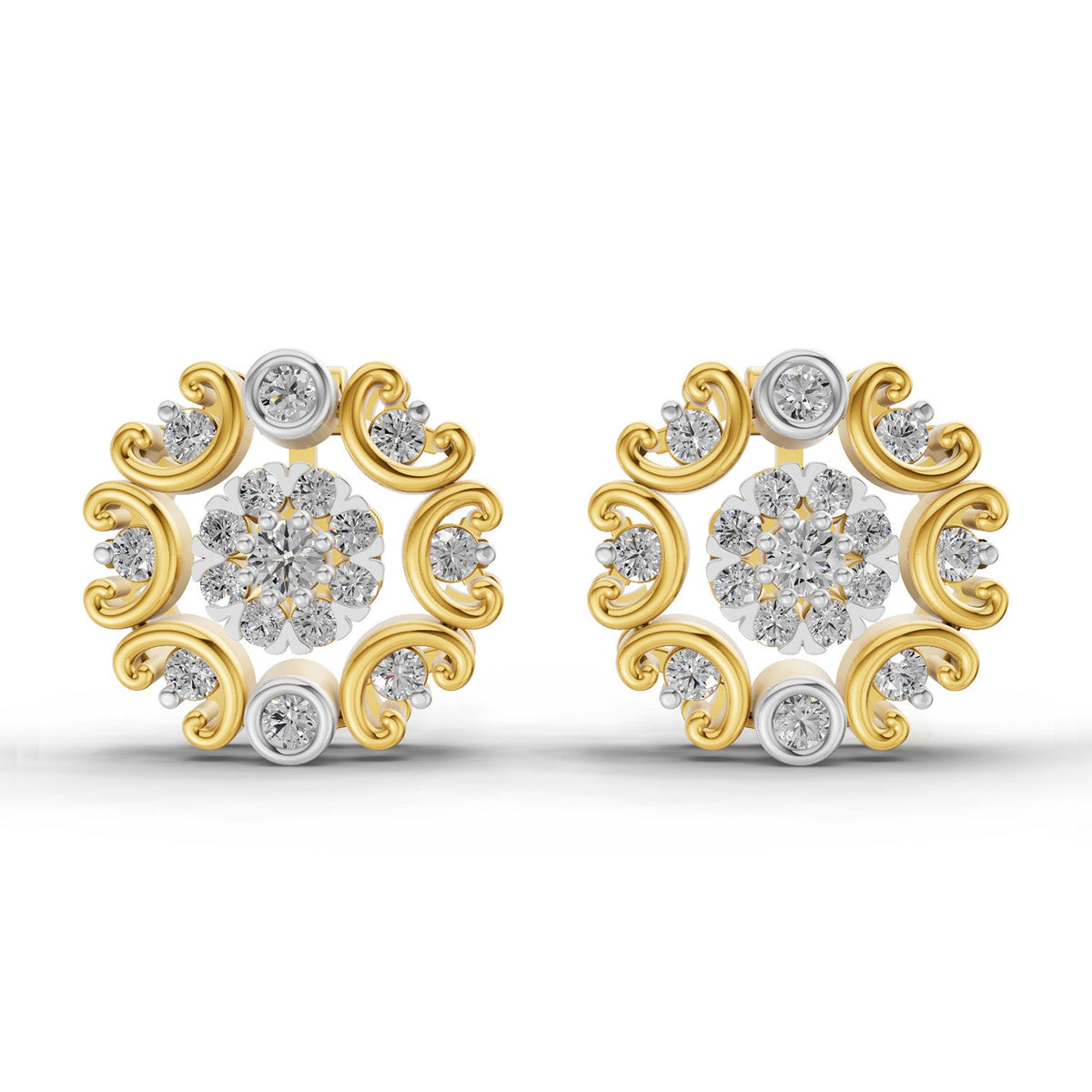 0.37 Carat Round blooming flower Diamond Earrings 14K
