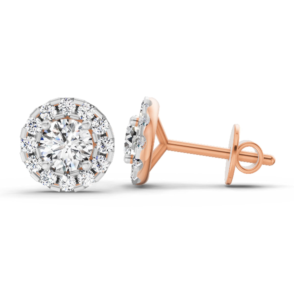 Shimmering Round Halo Diamond Stud Earrings
