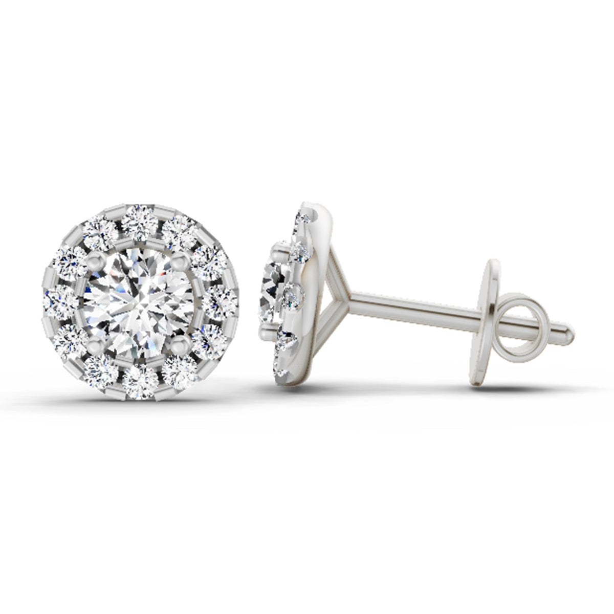 Shimmering Round Halo Diamond Stud Earrings
