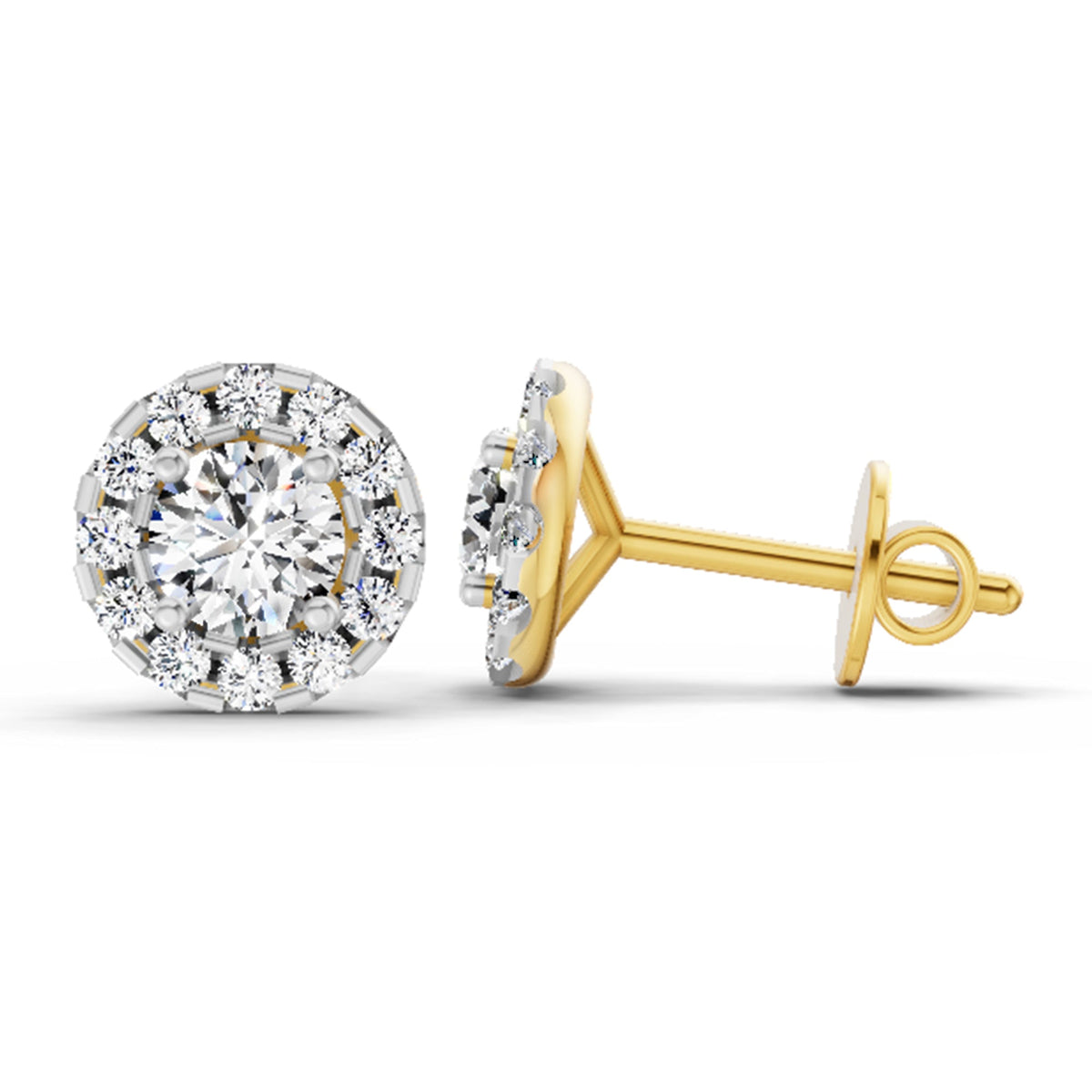 1 Carat Round Halo Stud Earrings 14K