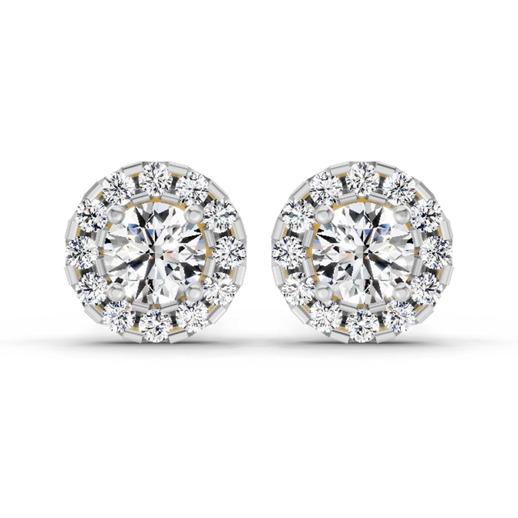 1 Carat Round Halo Stud Earrings 14K