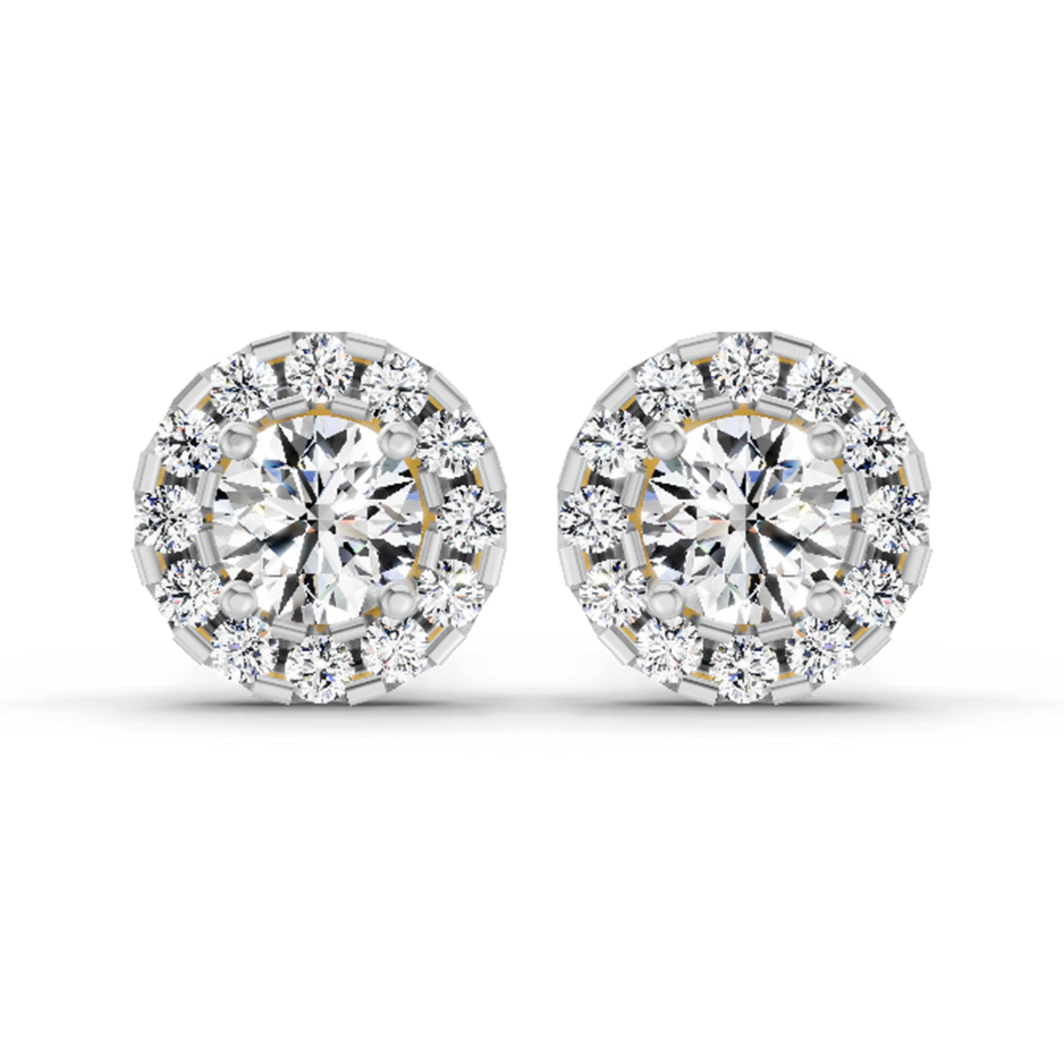 1 Carat Round Halo Stud Earrings 14K