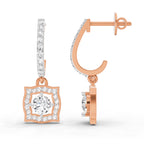Graceful Round Halo Diamond Drop Earrings