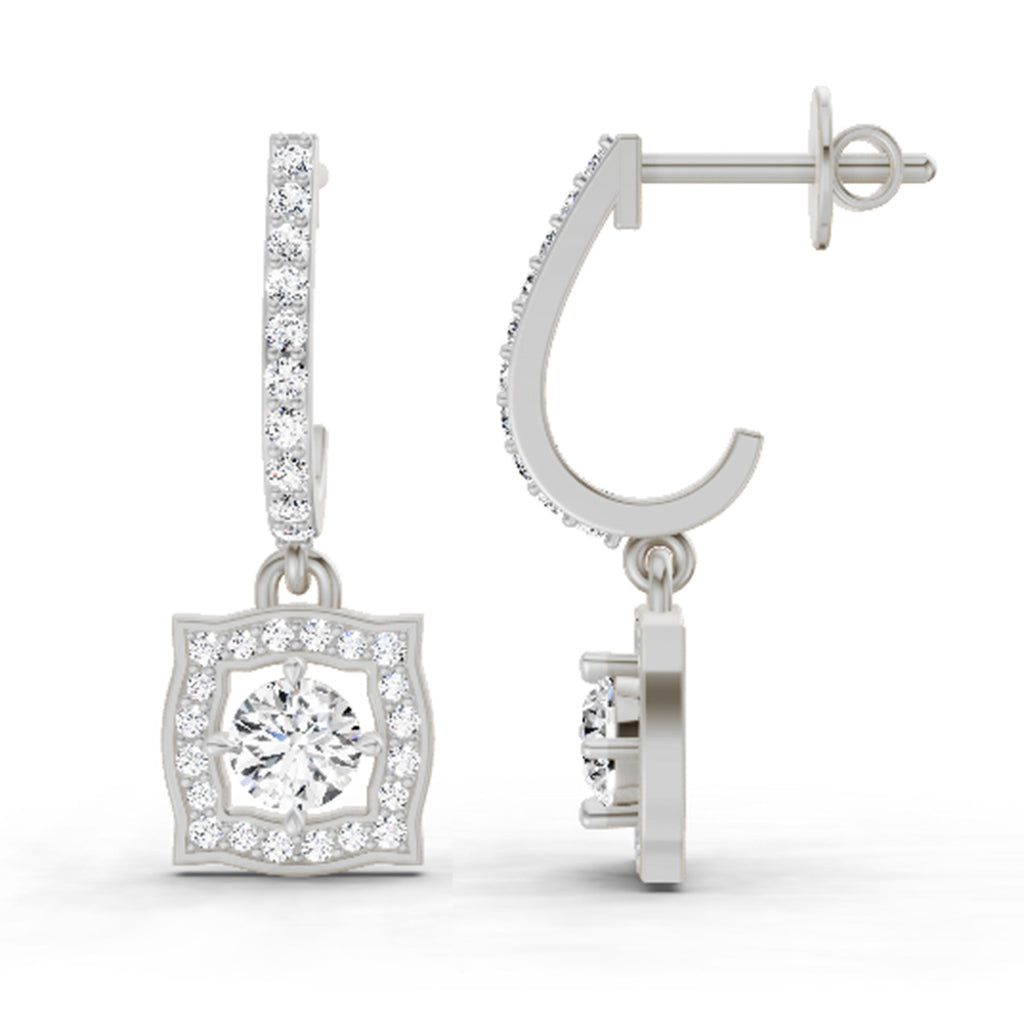 Graceful Round Halo Diamond Drop Earrings
