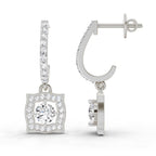 Graceful Round Halo Diamond Drop Earrings