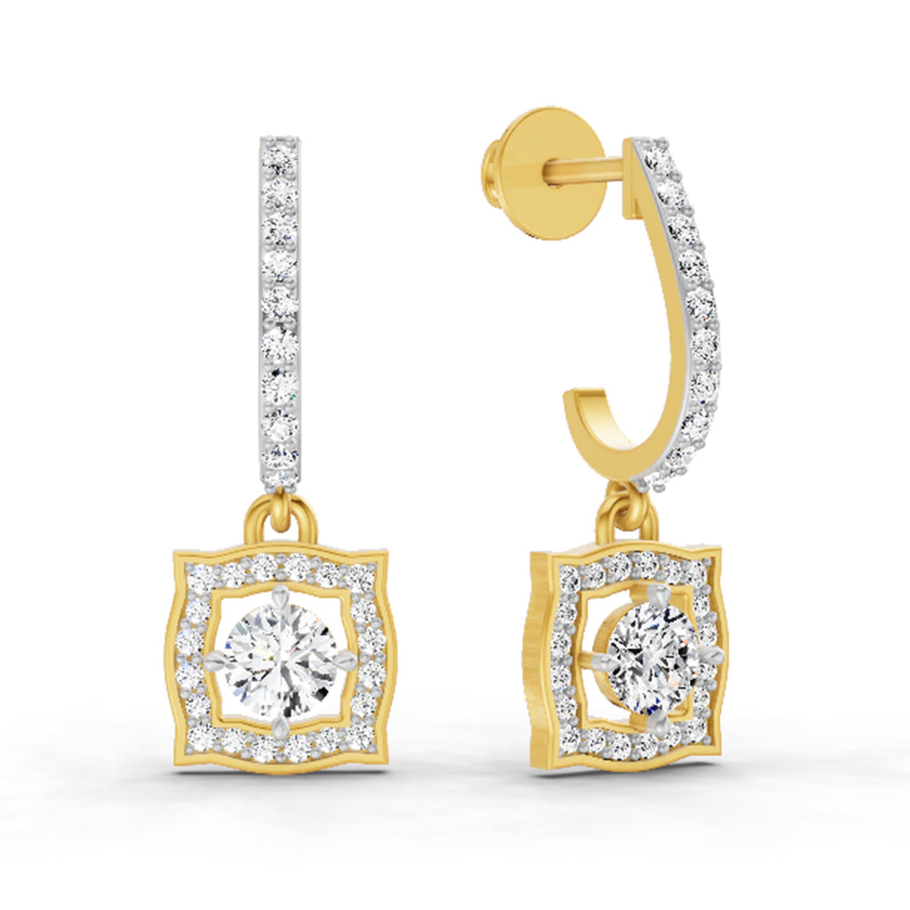0.99 Carat Round Halo Drop Earrings 14K