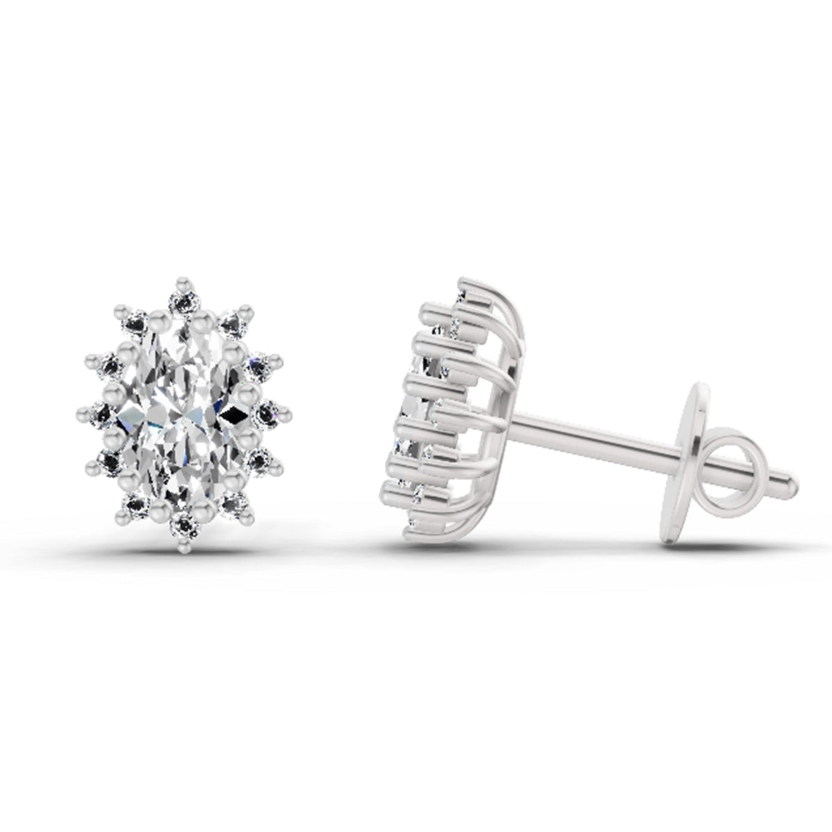 Stunning Oval Halo Diamond Earrings