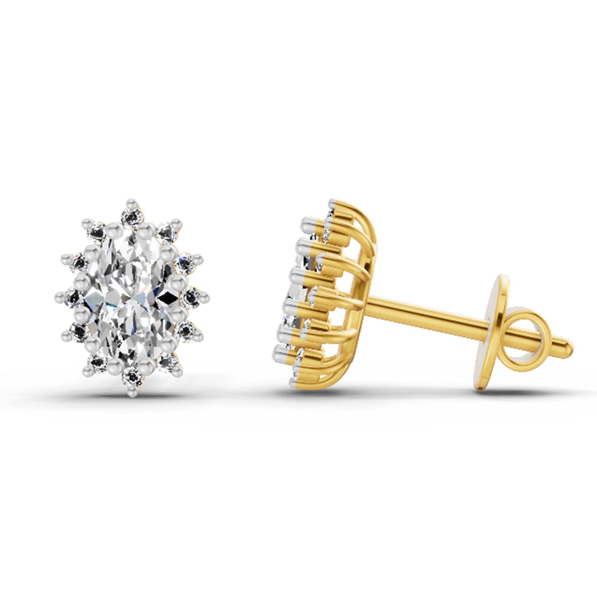 0.98 Carat Oval Shape Halo Diamond Earrings 14K