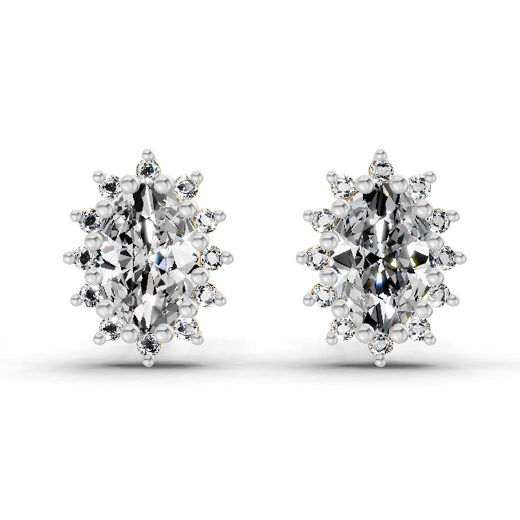 0.98 Carat Oval Shape Halo Diamond Earrings 14K